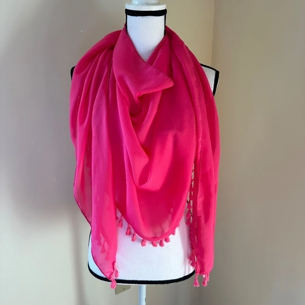 *JAZZLYN* Pink Sheer Fashion Tassel Scarf